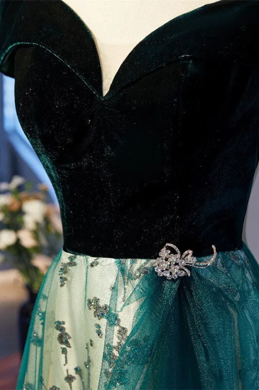 Off the Shoulder Green Long Formal Dress
