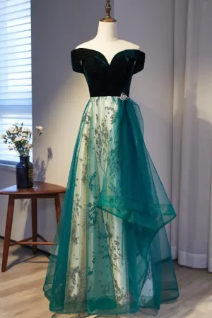 Off the Shoulder Green Long Formal Dress
