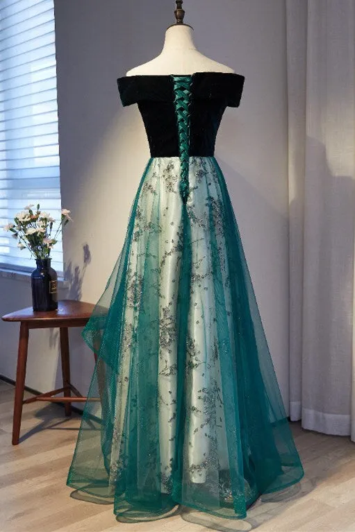 Off the Shoulder Green Long Formal Dress