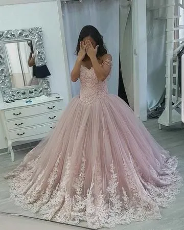 off the shoulder prom dress ball gown 2020 lace appliqué elegant dusty pink beaded pageant dress for women