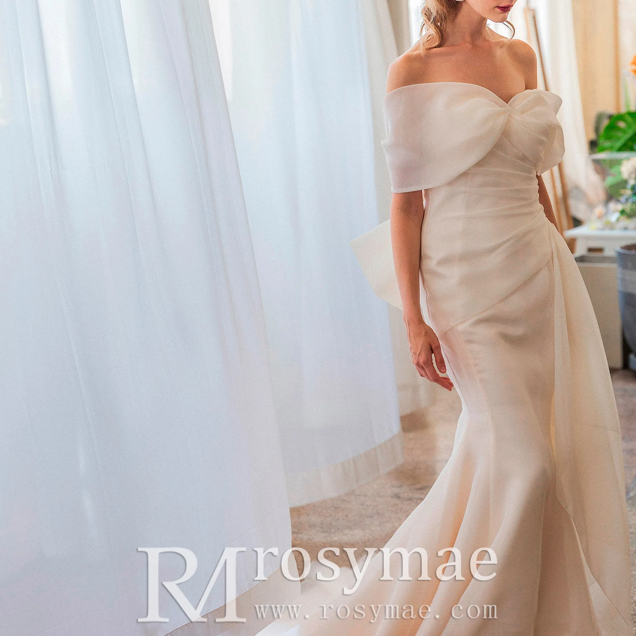 Off the Shoulder Ruched Organza Wedding Dresses