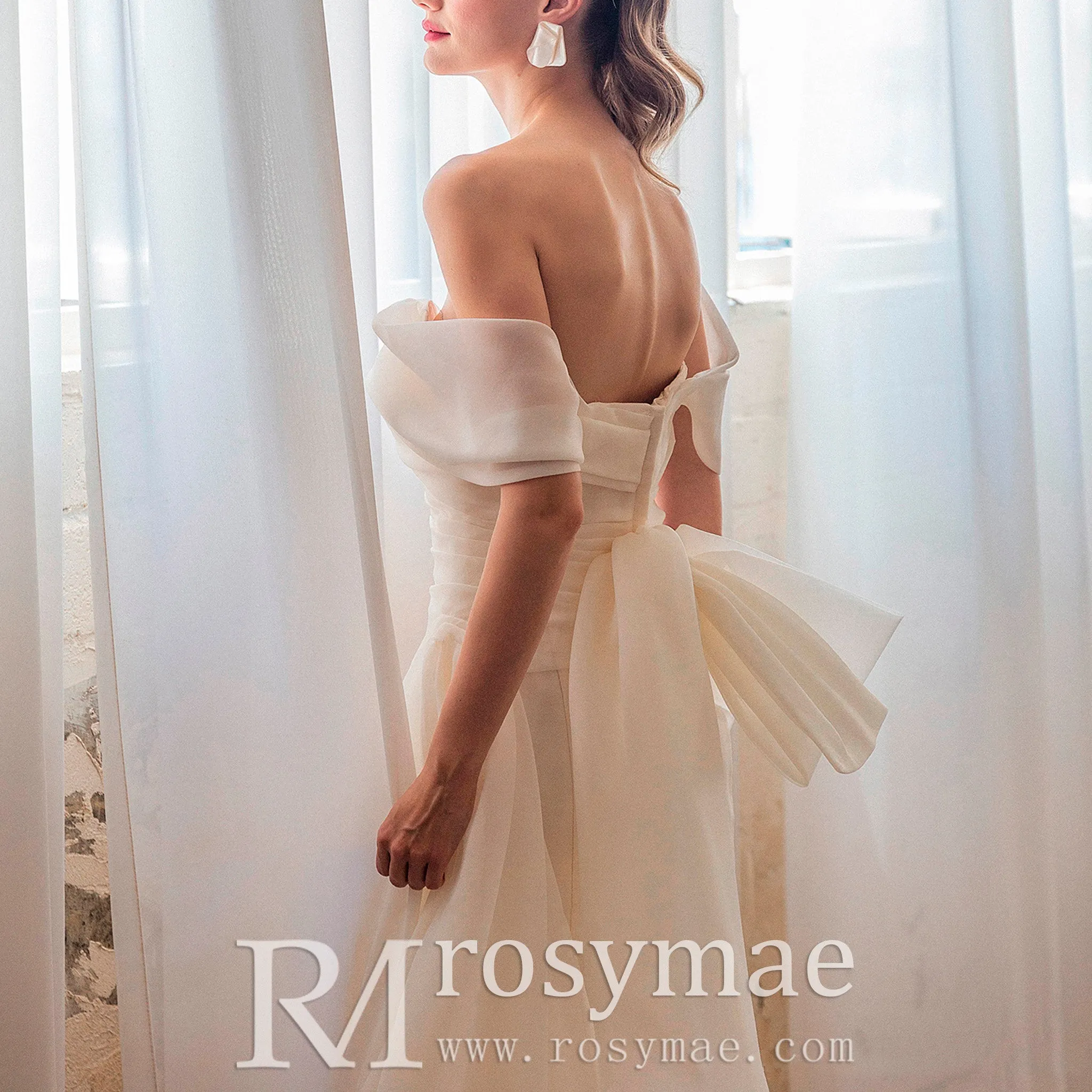 Off the Shoulder Ruched Organza Wedding Dresses