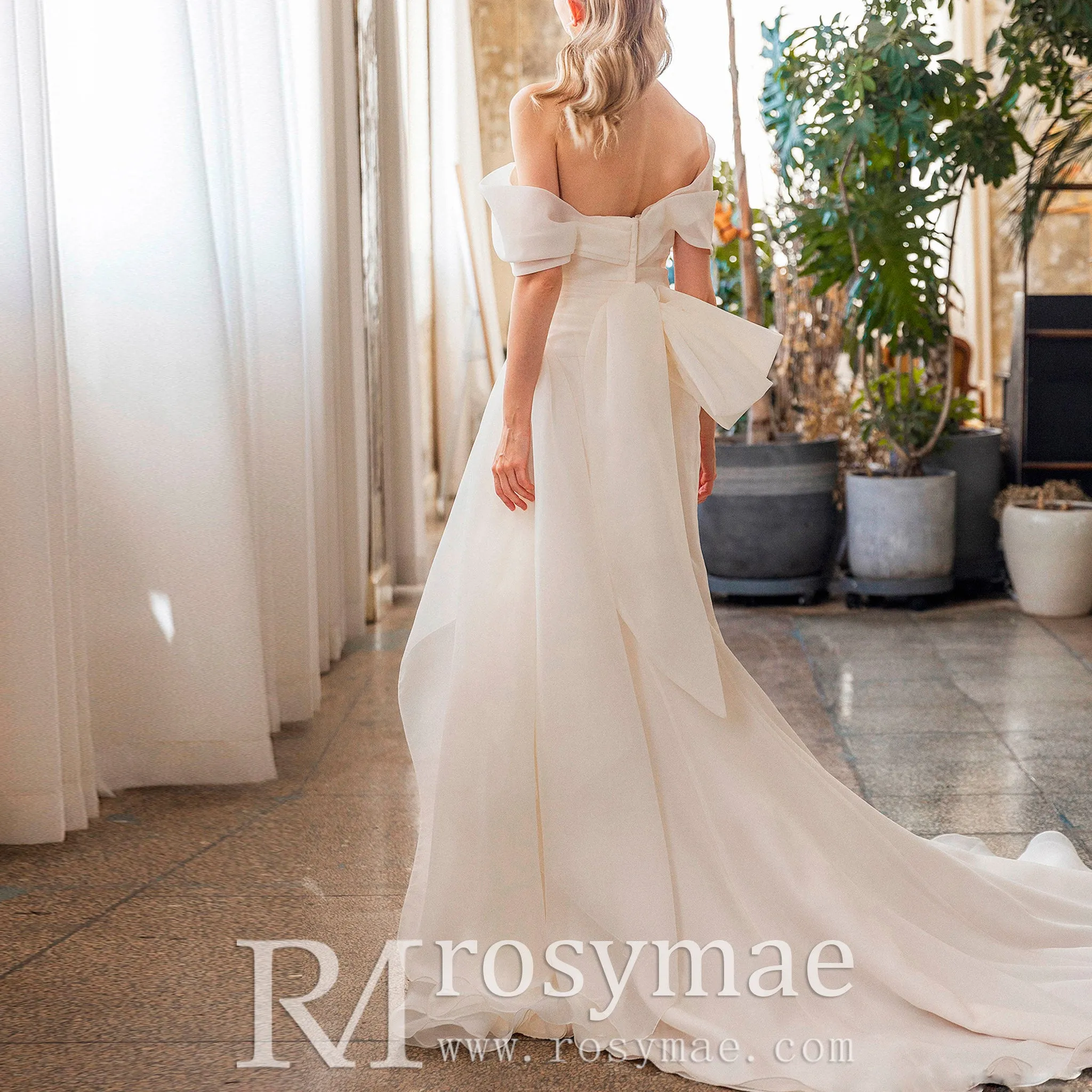 Off the Shoulder Ruched Organza Wedding Dresses