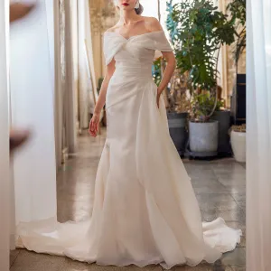 Off the Shoulder Ruched Organza Wedding Dresses