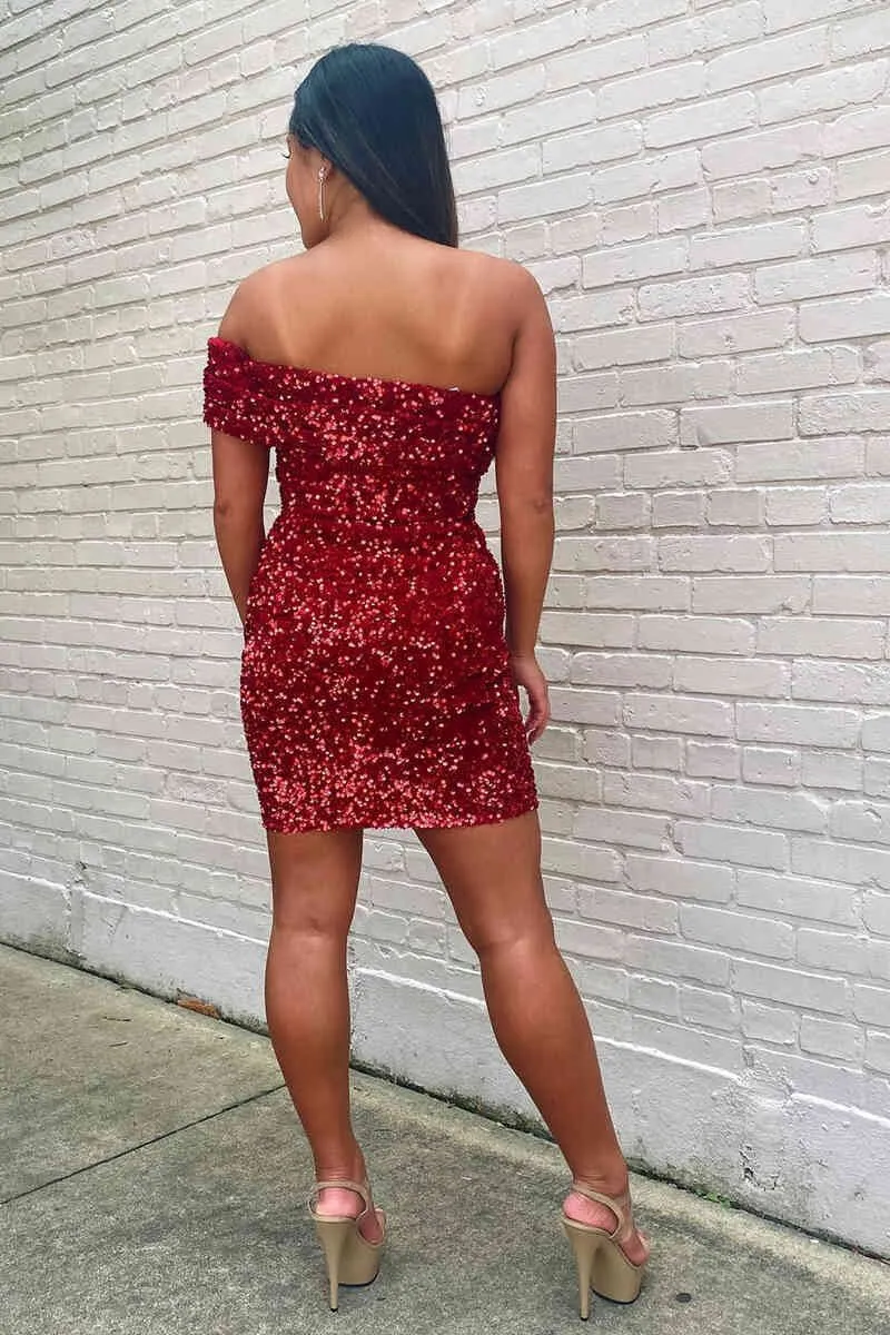 Off the Shoulder Sequins Bodycon Homecoming Dresses