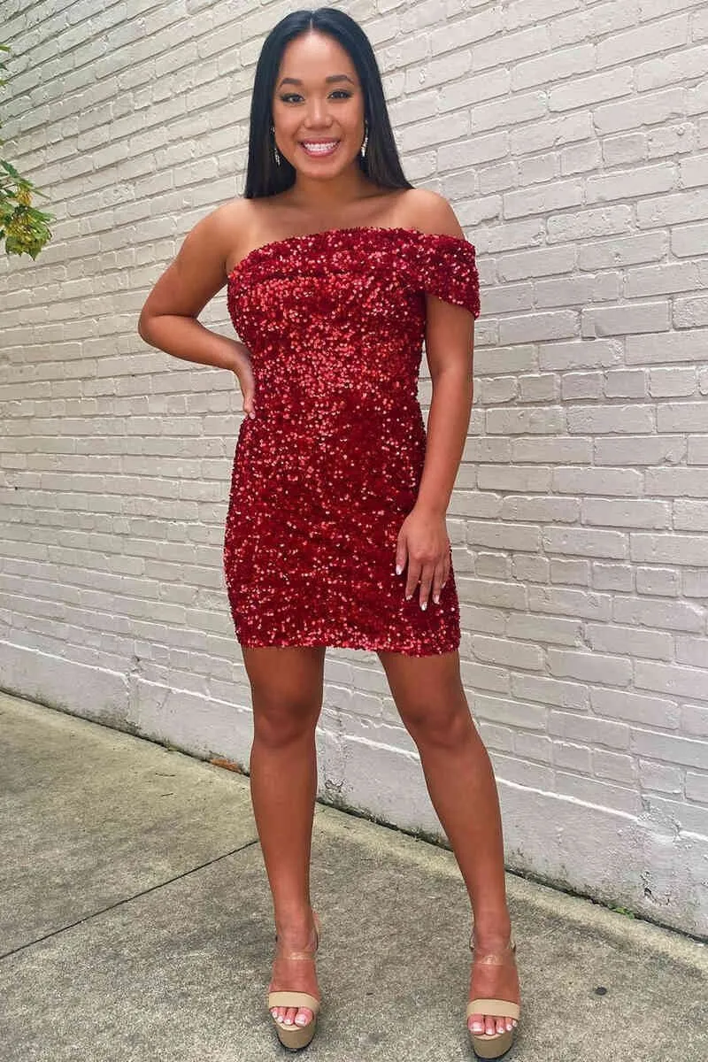 Off the Shoulder Sequins Bodycon Homecoming Dresses