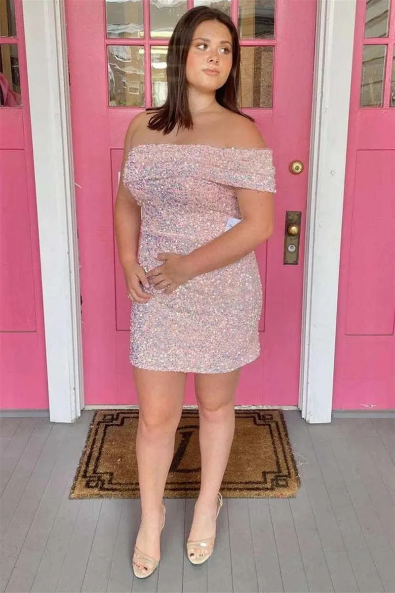 Off the Shoulder Sequins Bodycon Homecoming Dresses