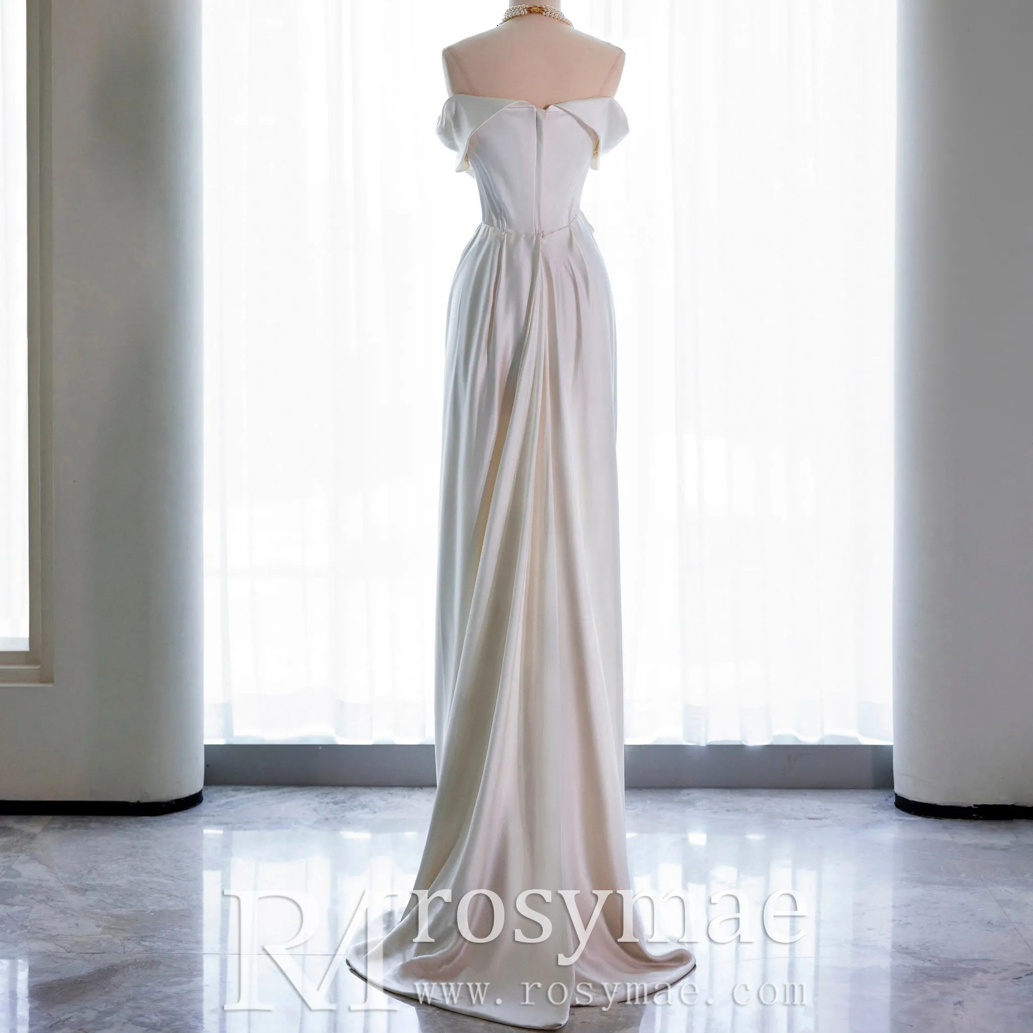 Off the Shoulder Sheath Wedding Dress with Brush Train