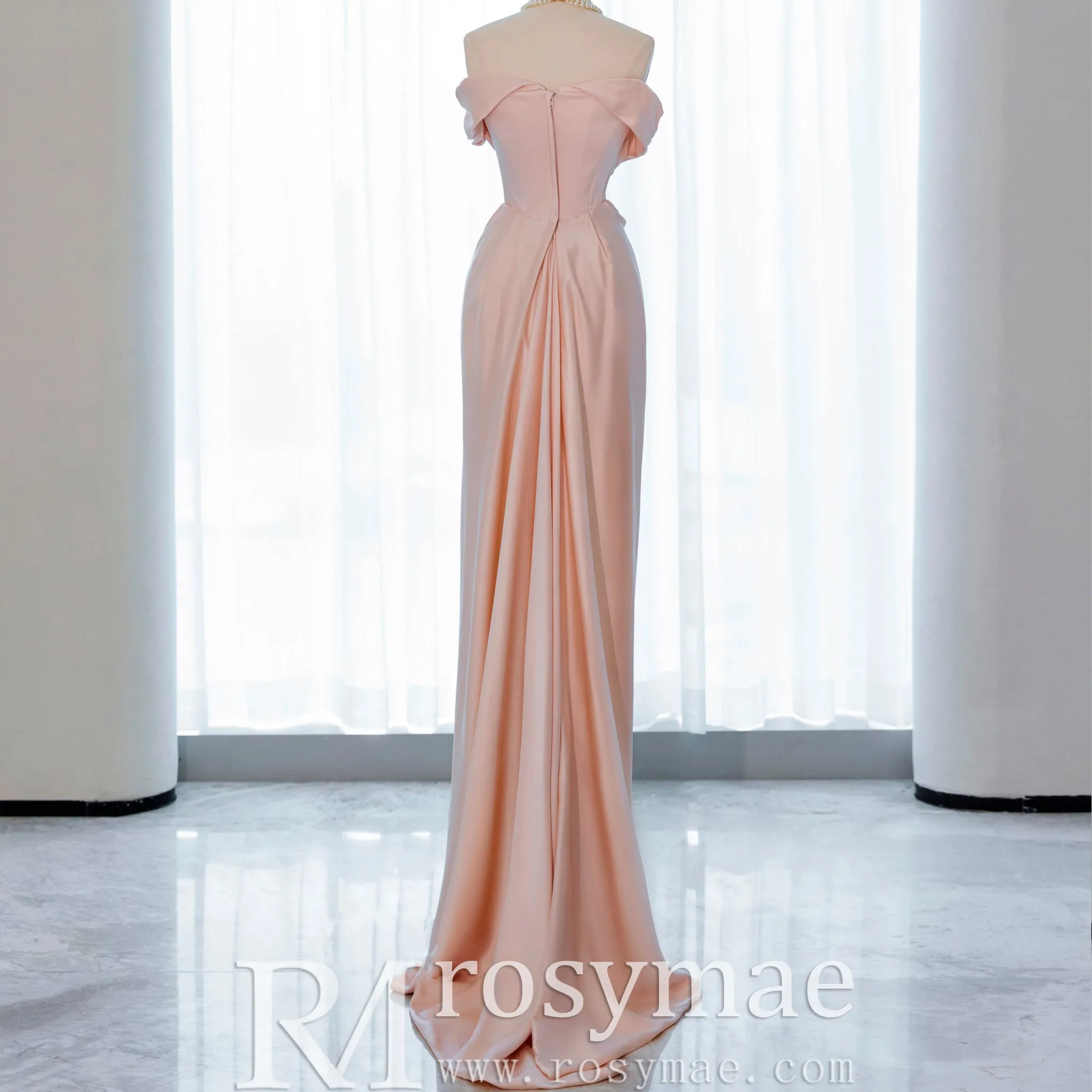Off the Shoulder Sheath Wedding Dress with Brush Train