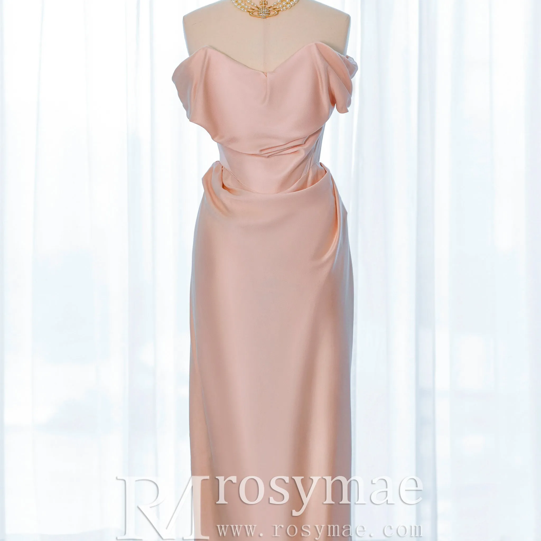Off the Shoulder Sheath Wedding Dress with Brush Train