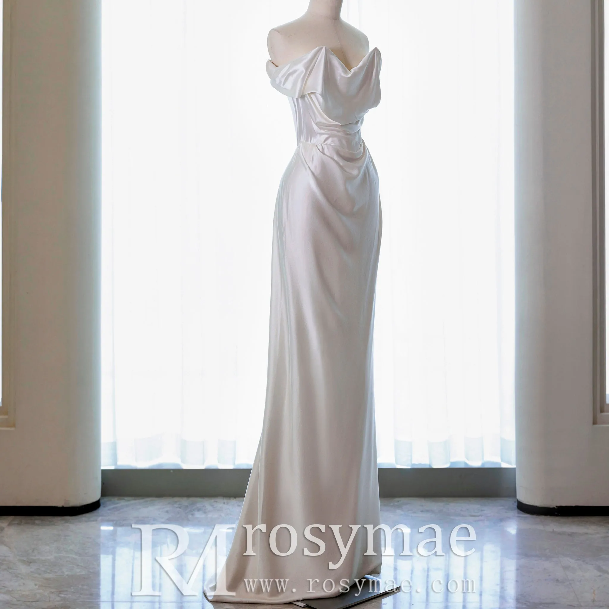 Off the Shoulder Sheath Wedding Dress with Brush Train