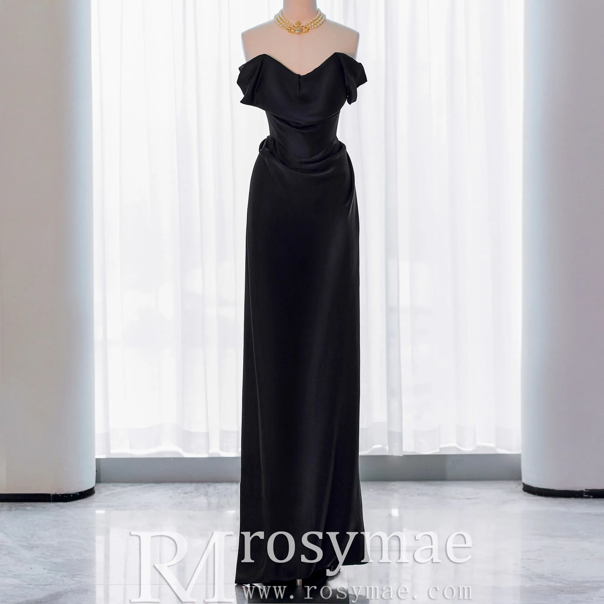Off the Shoulder Sheath Wedding Dress with Brush Train