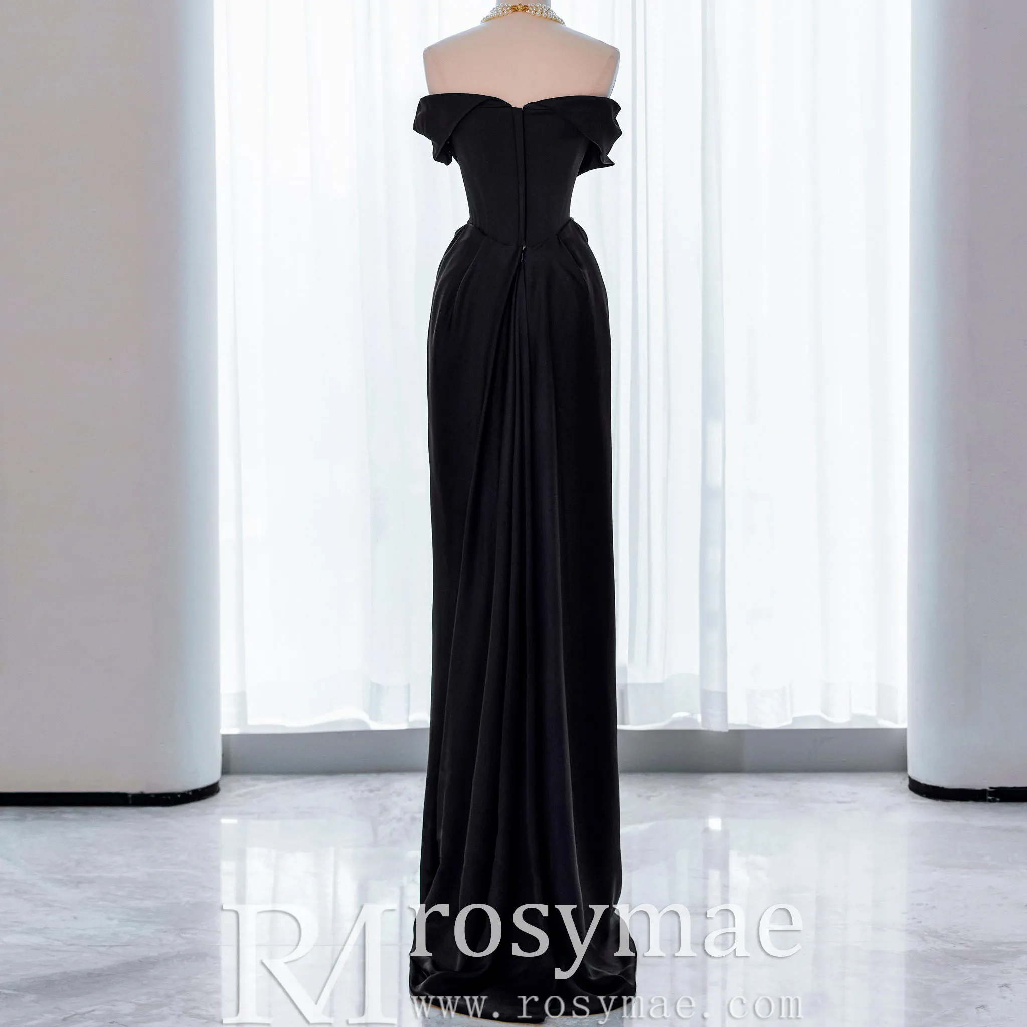 Off the Shoulder Sheath Wedding Dress with Brush Train