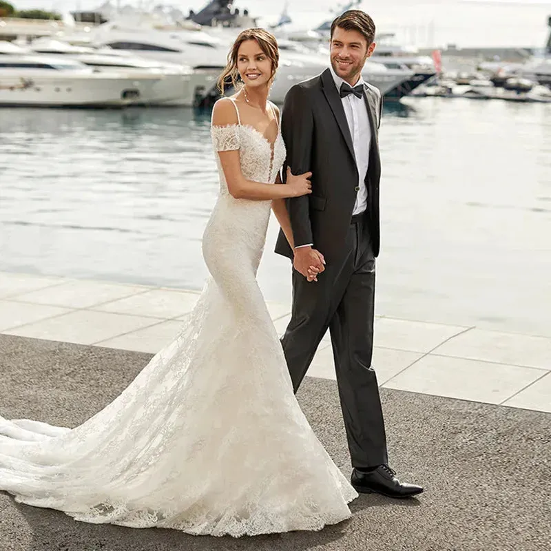 Off The Shoulder Simple Wedding Dresses Sexy Mermaid Backless Bridal Dresses Vestido De Noiva Plus Size Made Custom