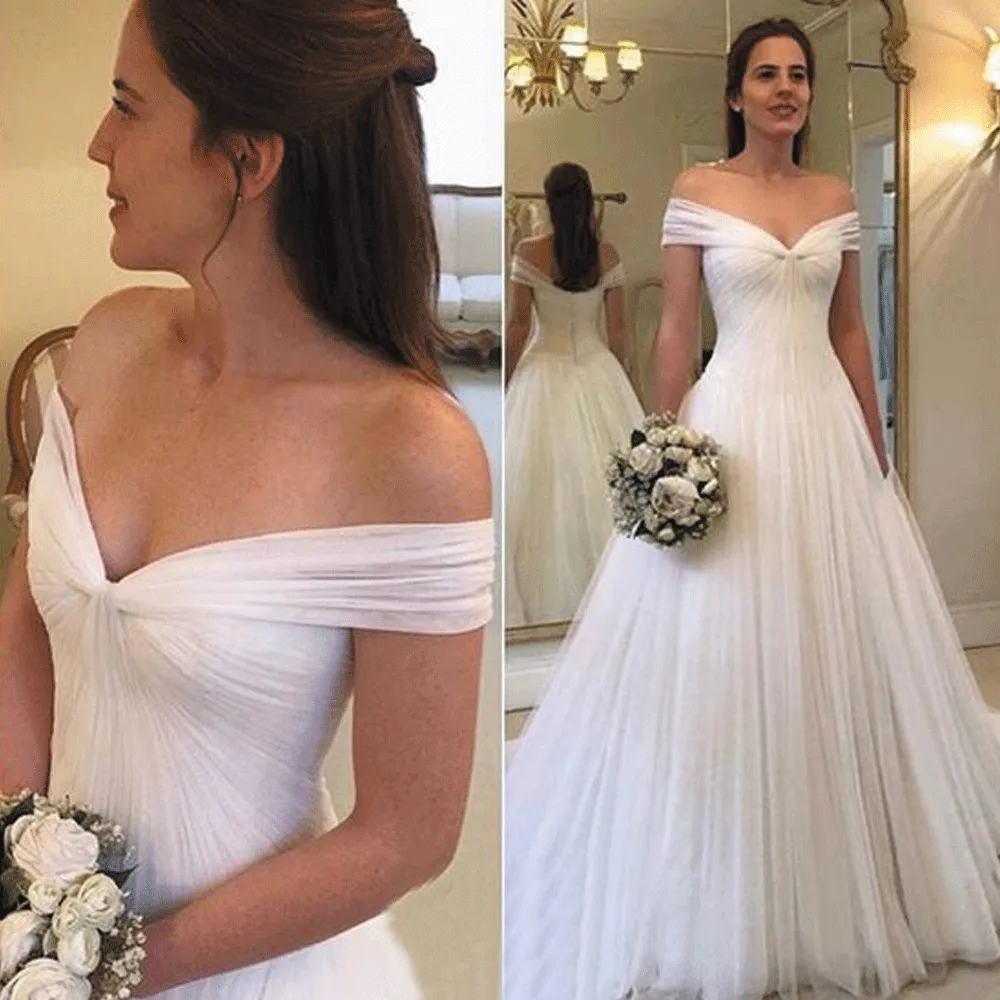 off the shoulder wedding dresses for bride white tulle elegant a line cheap bridal dresses robe de mariee