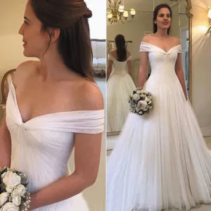 off the shoulder wedding dresses for bride white tulle elegant a line cheap bridal dresses robe de mariee