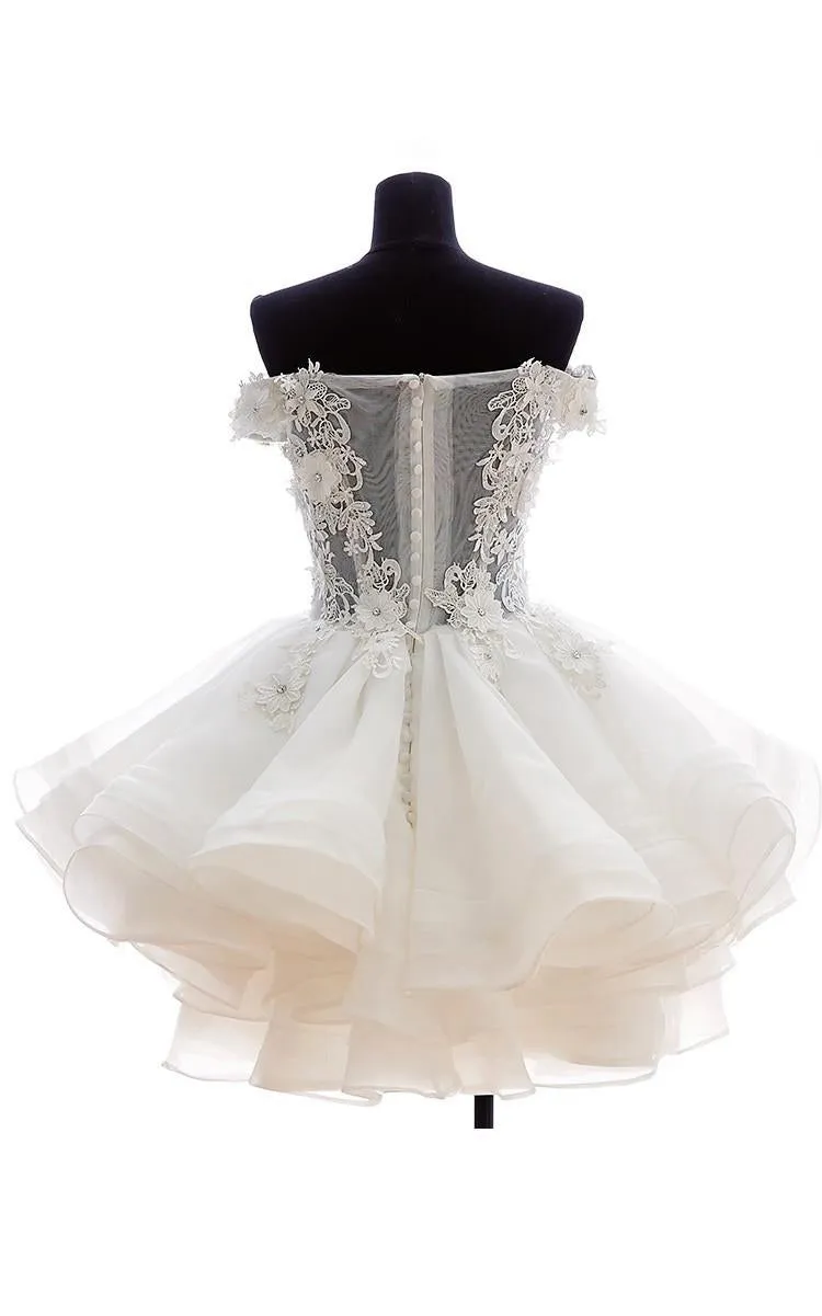 Off-The-Shoulder Zipper Lace Ball-Gown Princess Corset-Back Button Dress-714037