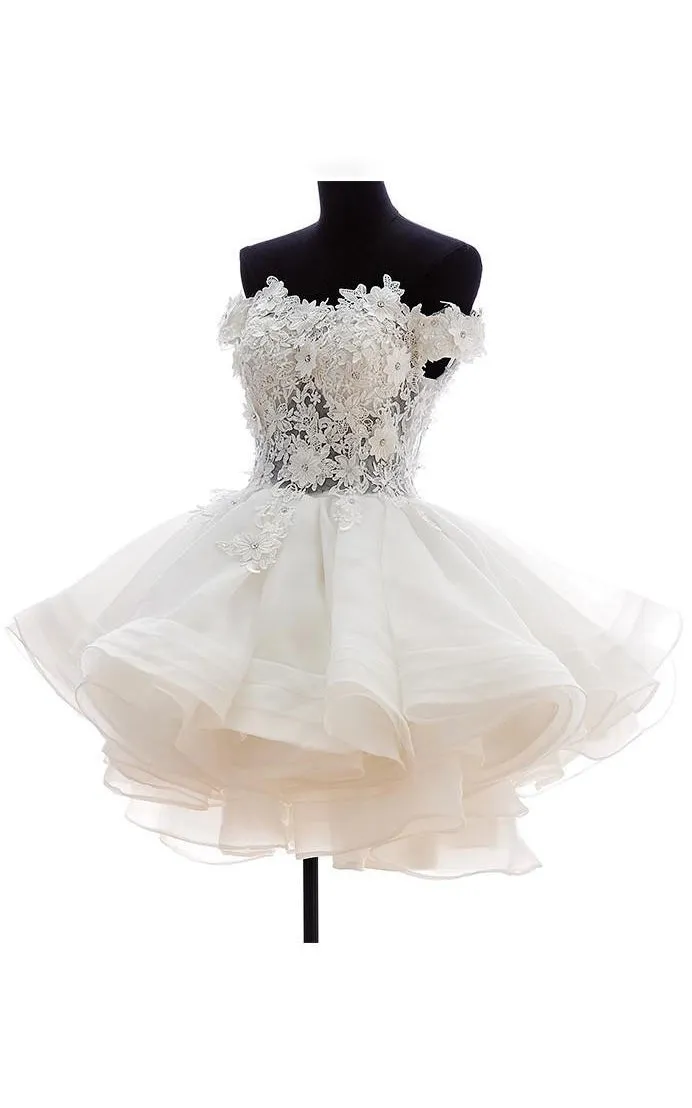 Off-The-Shoulder Zipper Lace Ball-Gown Princess Corset-Back Button Dress-714037