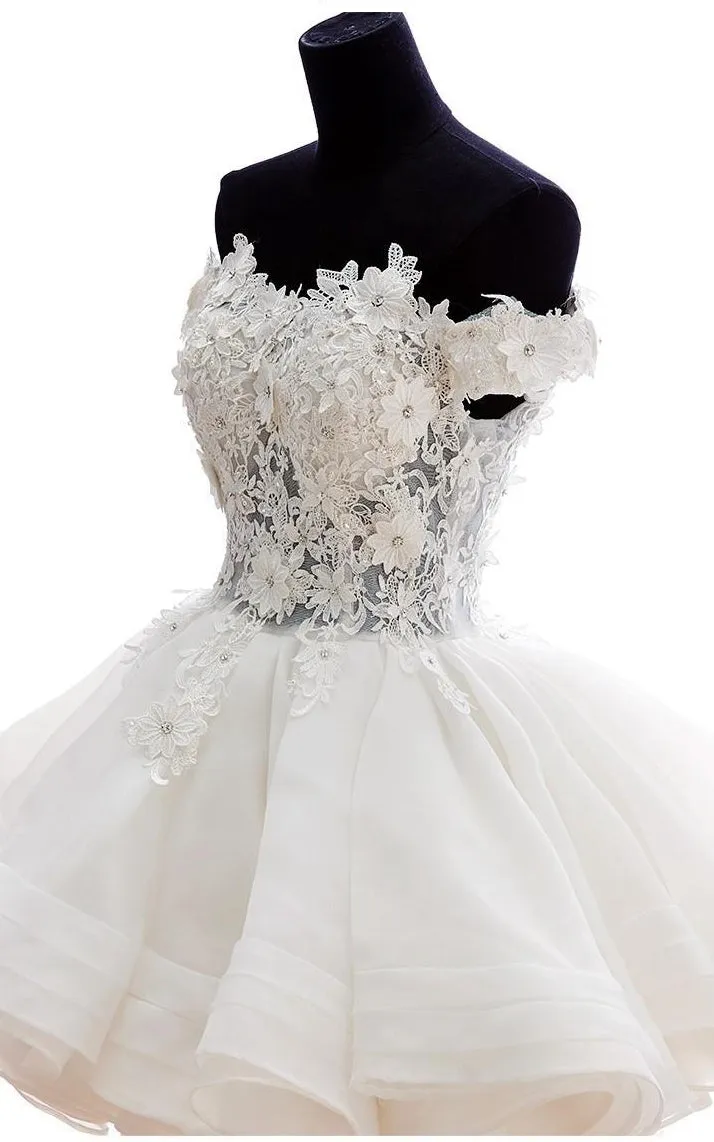 Off-The-Shoulder Zipper Lace Ball-Gown Princess Corset-Back Button Dress-714037