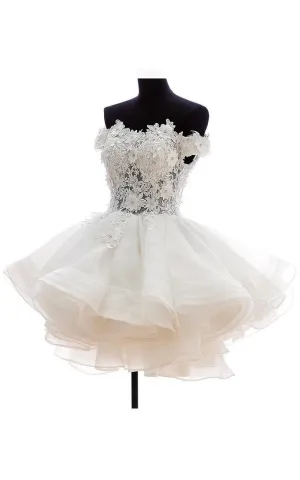 Off-The-Shoulder Zipper Lace Ball-Gown Princess Corset-Back Button Dress-714037