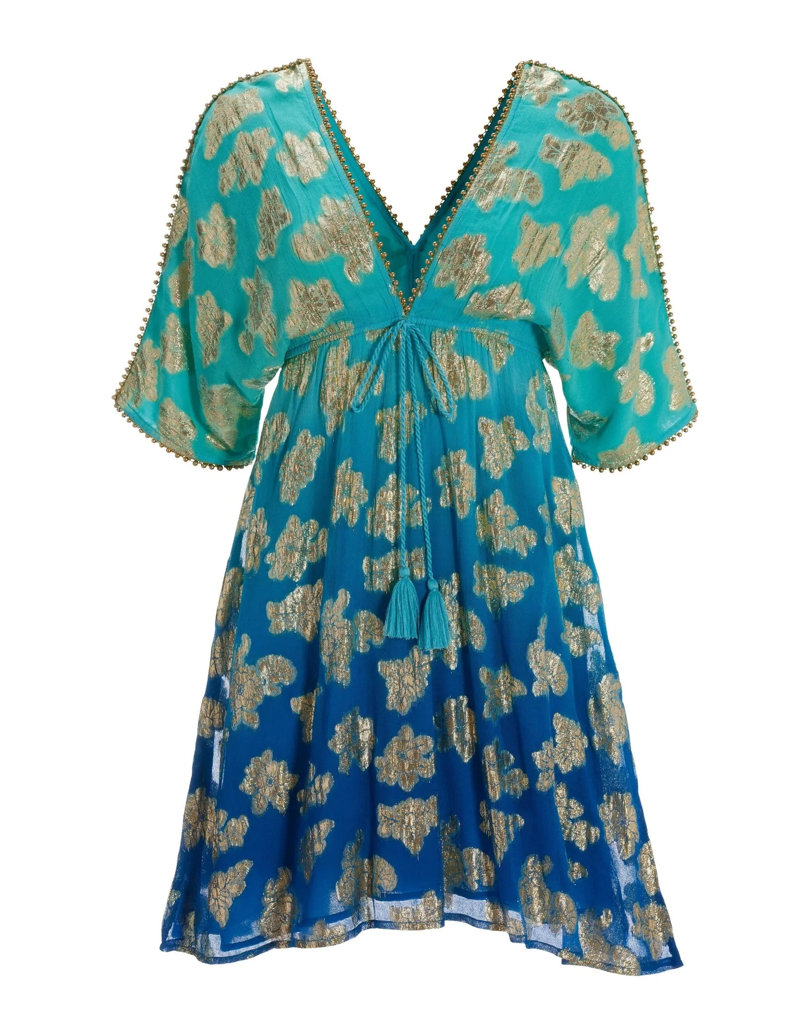 Ombre Metallic Caftan Short Dress Multi