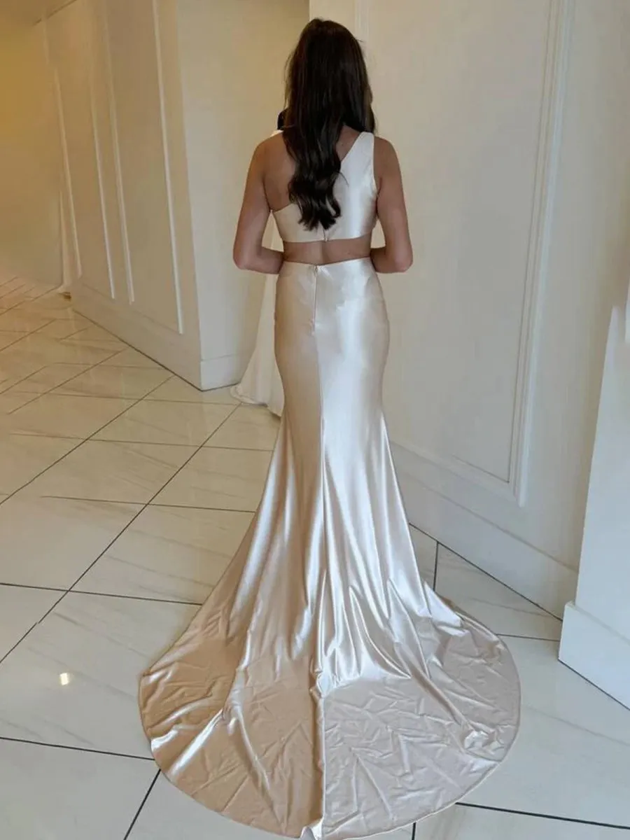 One-Shoulder Mermaid Satin Long Prom Dresses