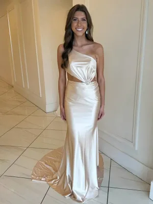 One-Shoulder Mermaid Satin Long Prom Dresses