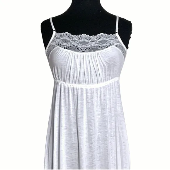 Only Hearts by Helena Stuart Long Slip Modal Lace Trim White Nightgown S