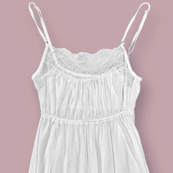 Only Hearts by Helena Stuart Long Slip Modal Lace Trim White Nightgown S