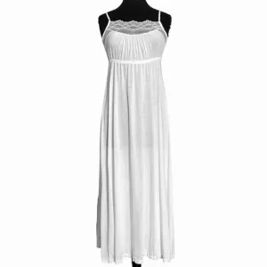 Only Hearts by Helena Stuart Long Slip Modal Lace Trim White Nightgown S