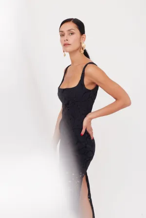 OTILIA Black Lace The Square Scoop Neckline Midi Dress