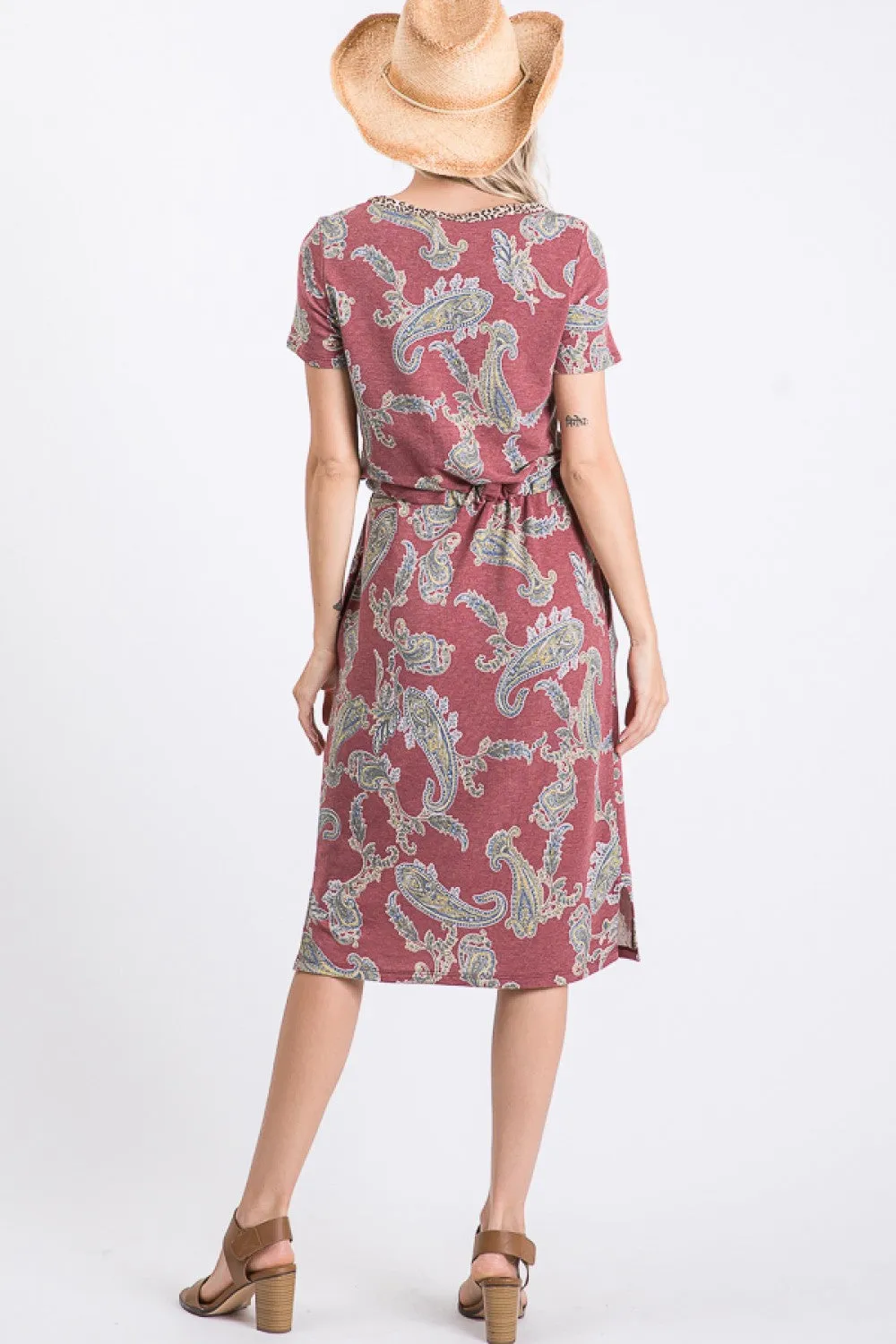 PAISLEY DRAWSTRING WAIST DRESS