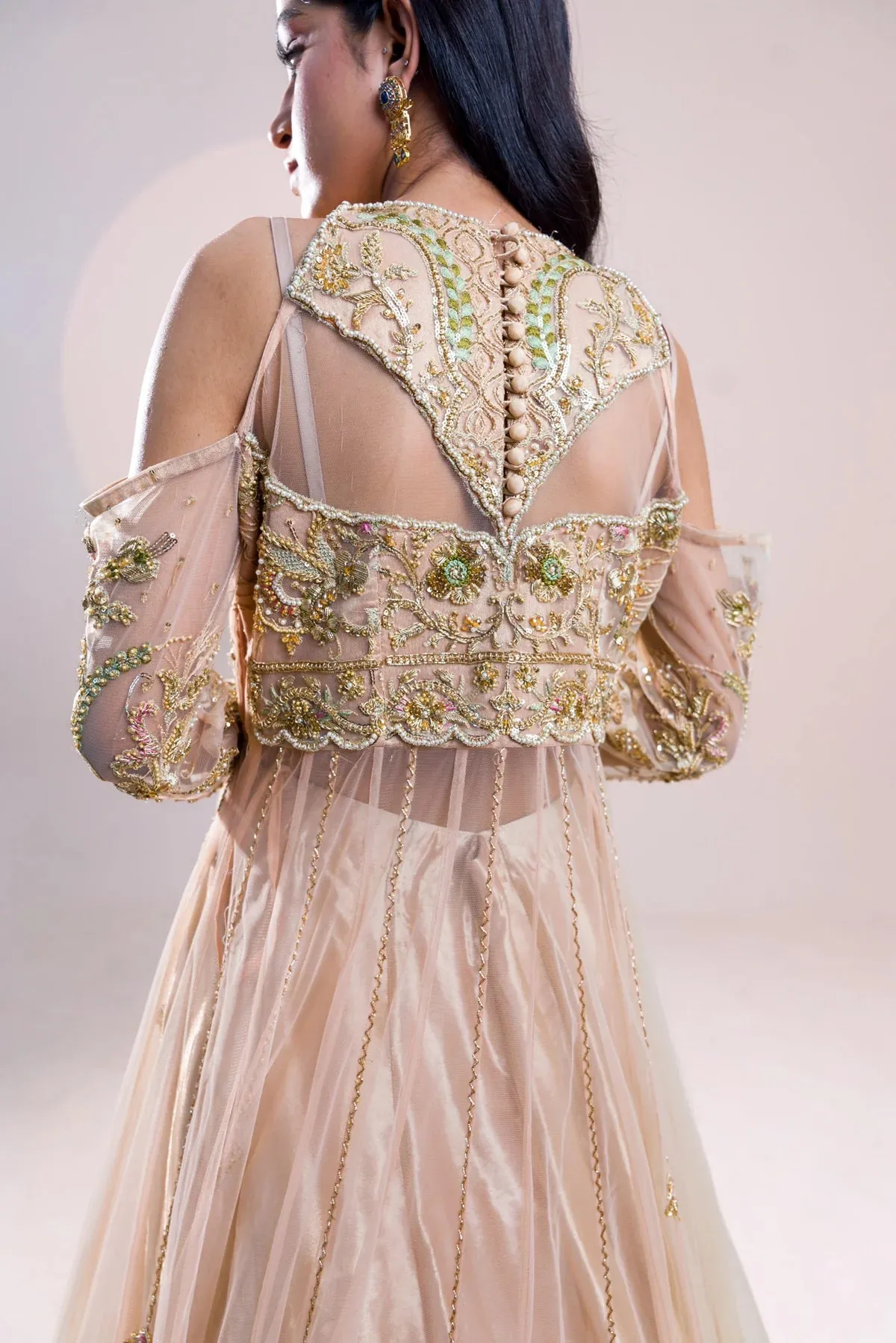 Pakistani Bridal Dress in Open Pishwas Lehenga Style