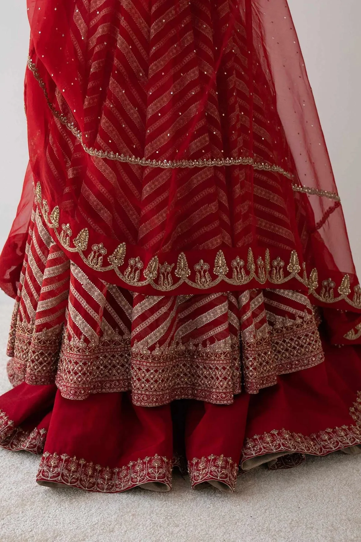 Pakistani Bridal Dress in Red Lehenga and Choli Style