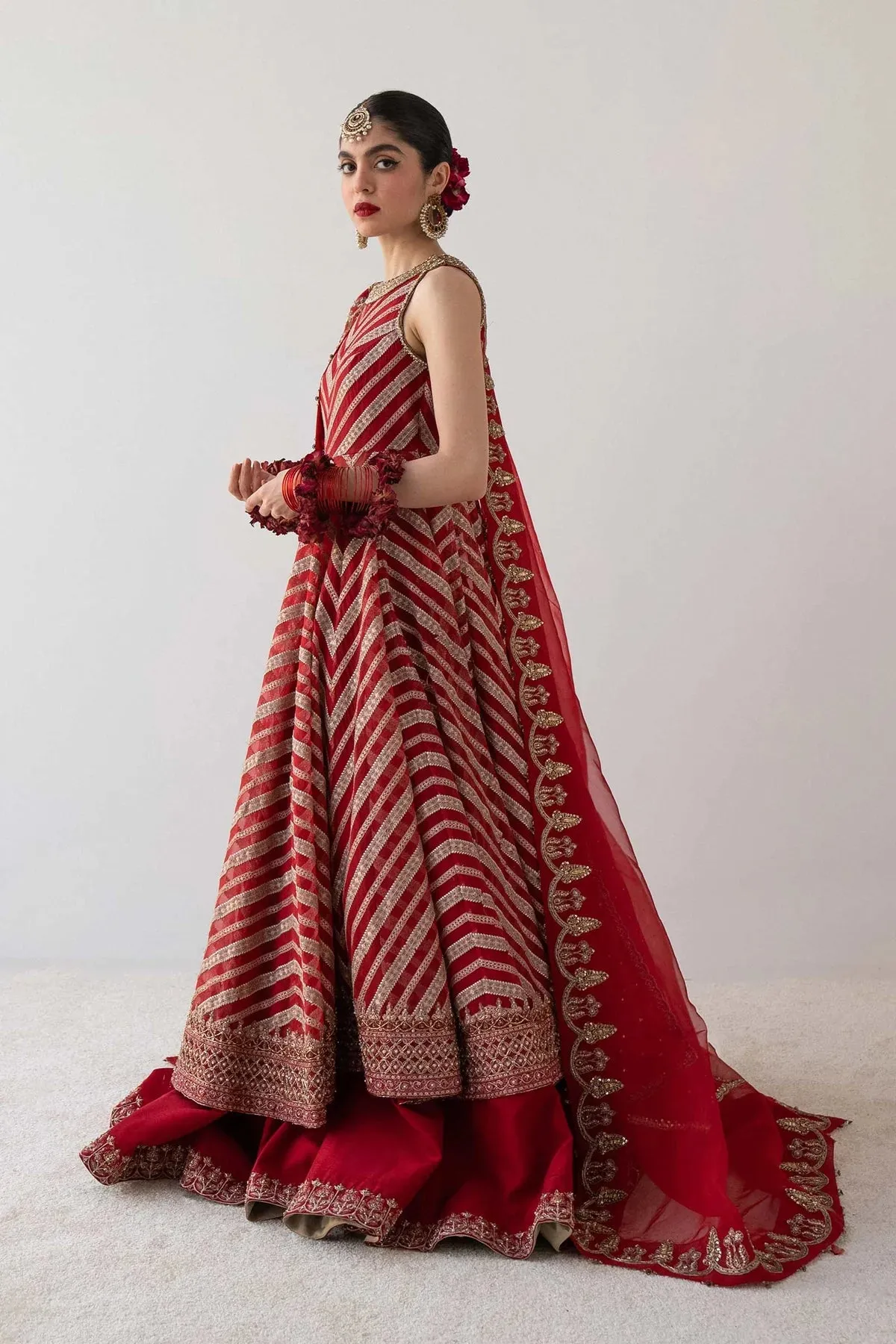 Pakistani Bridal Dress in Red Lehenga and Choli Style