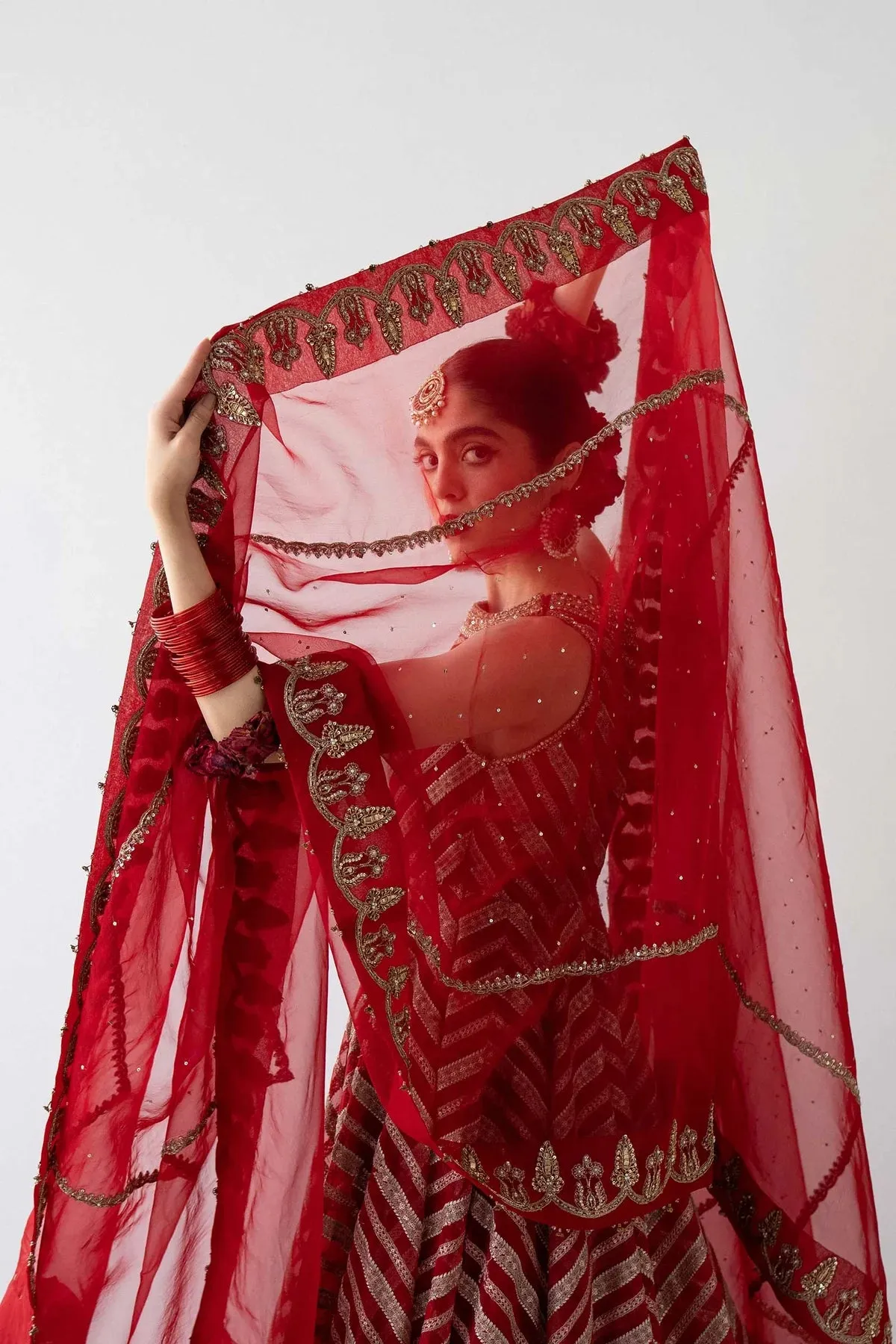 Pakistani Bridal Dress in Red Lehenga and Choli Style