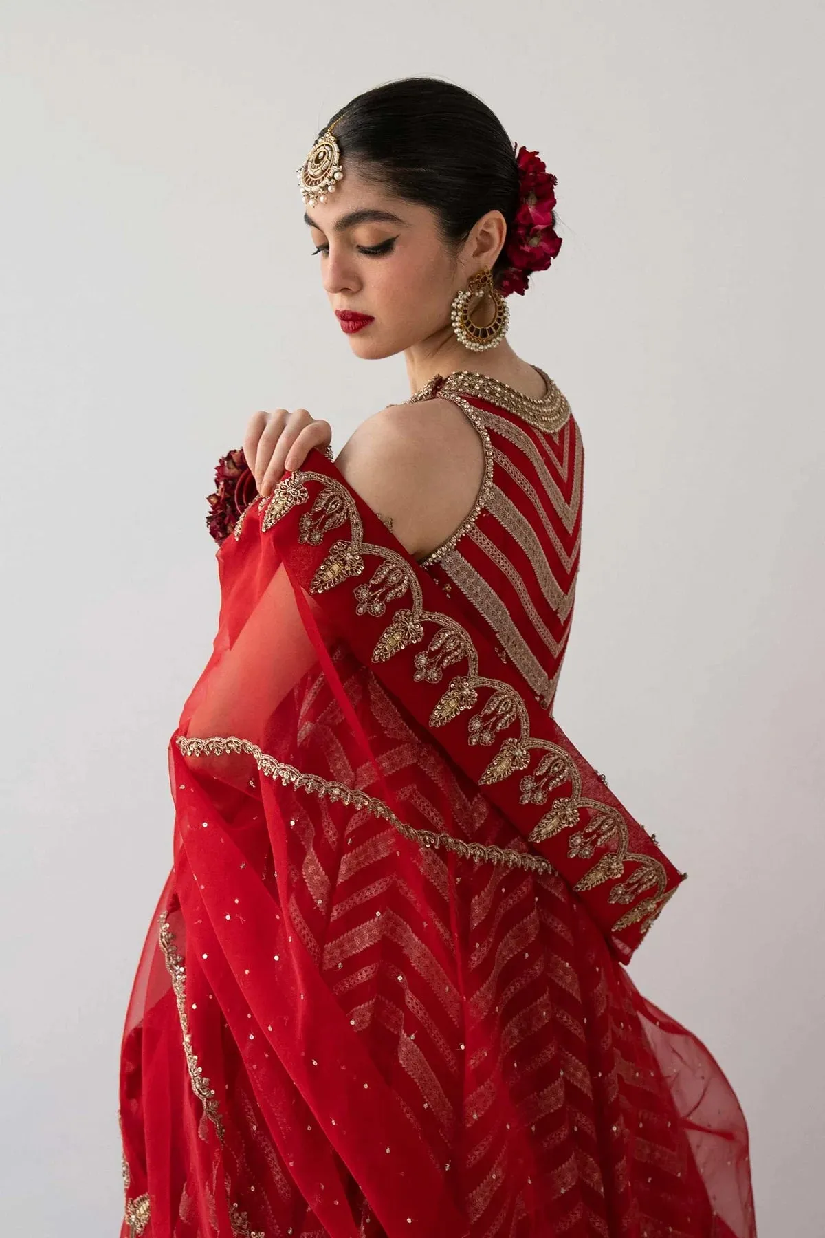 Pakistani Bridal Dress in Red Lehenga and Choli Style