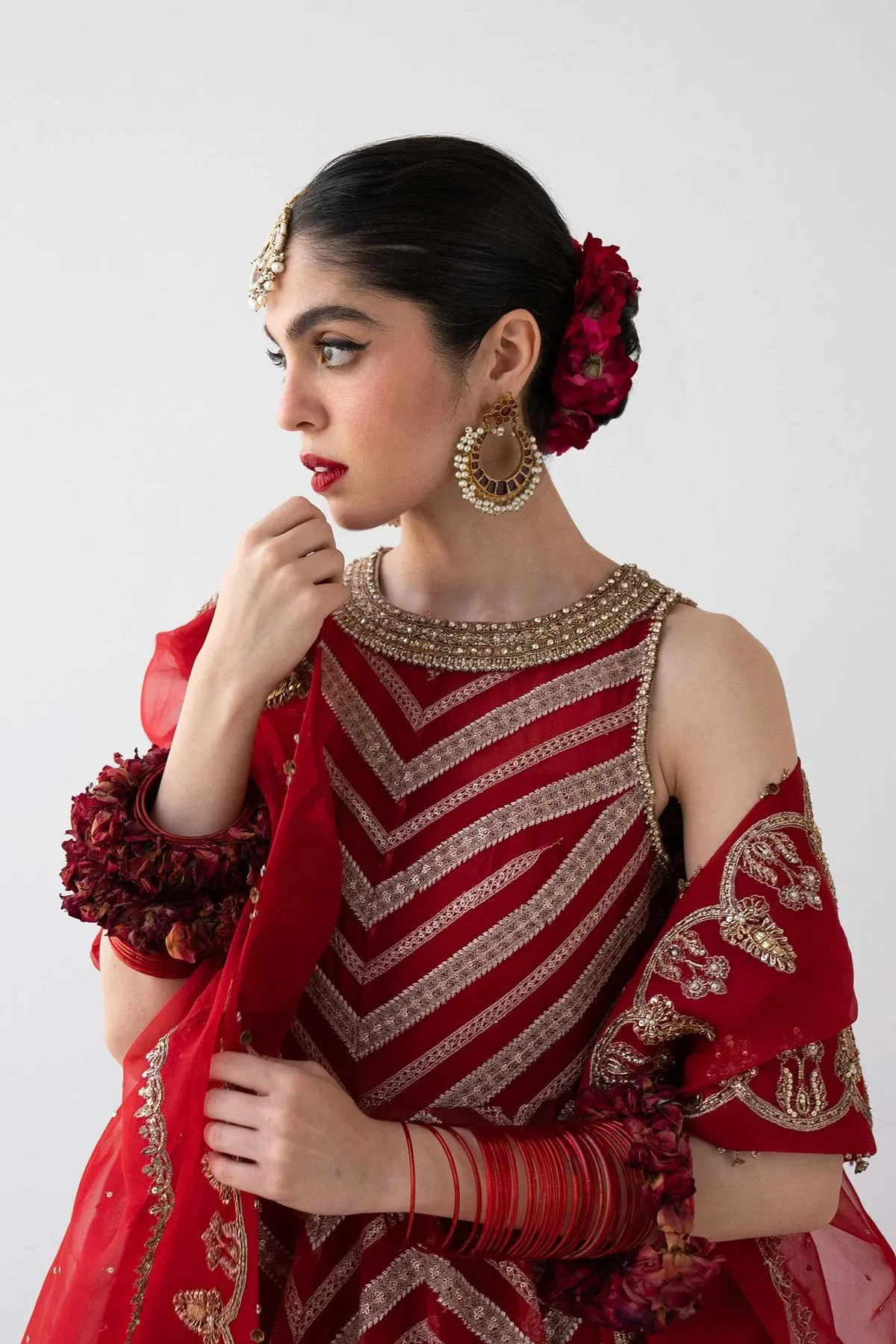 Pakistani Bridal Dress in Red Lehenga and Choli Style