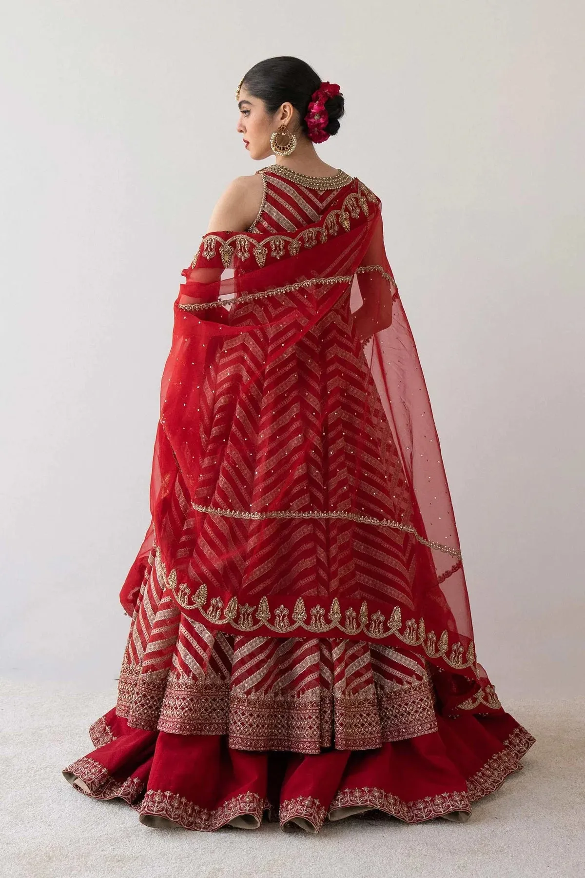 Pakistani Bridal Dress in Red Lehenga and Choli Style