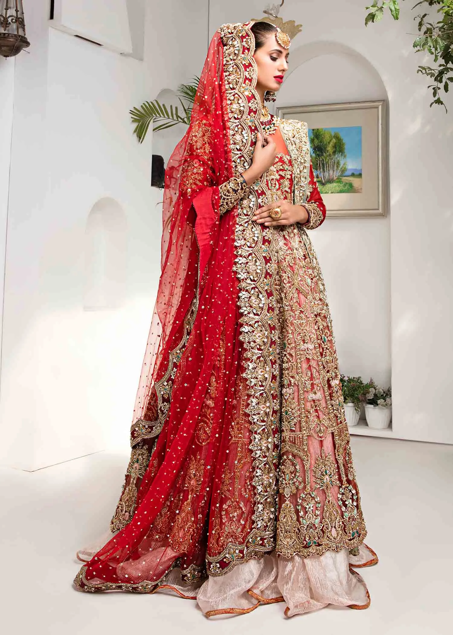Pakistani Bridal Pishwas Lehenga Dupatta