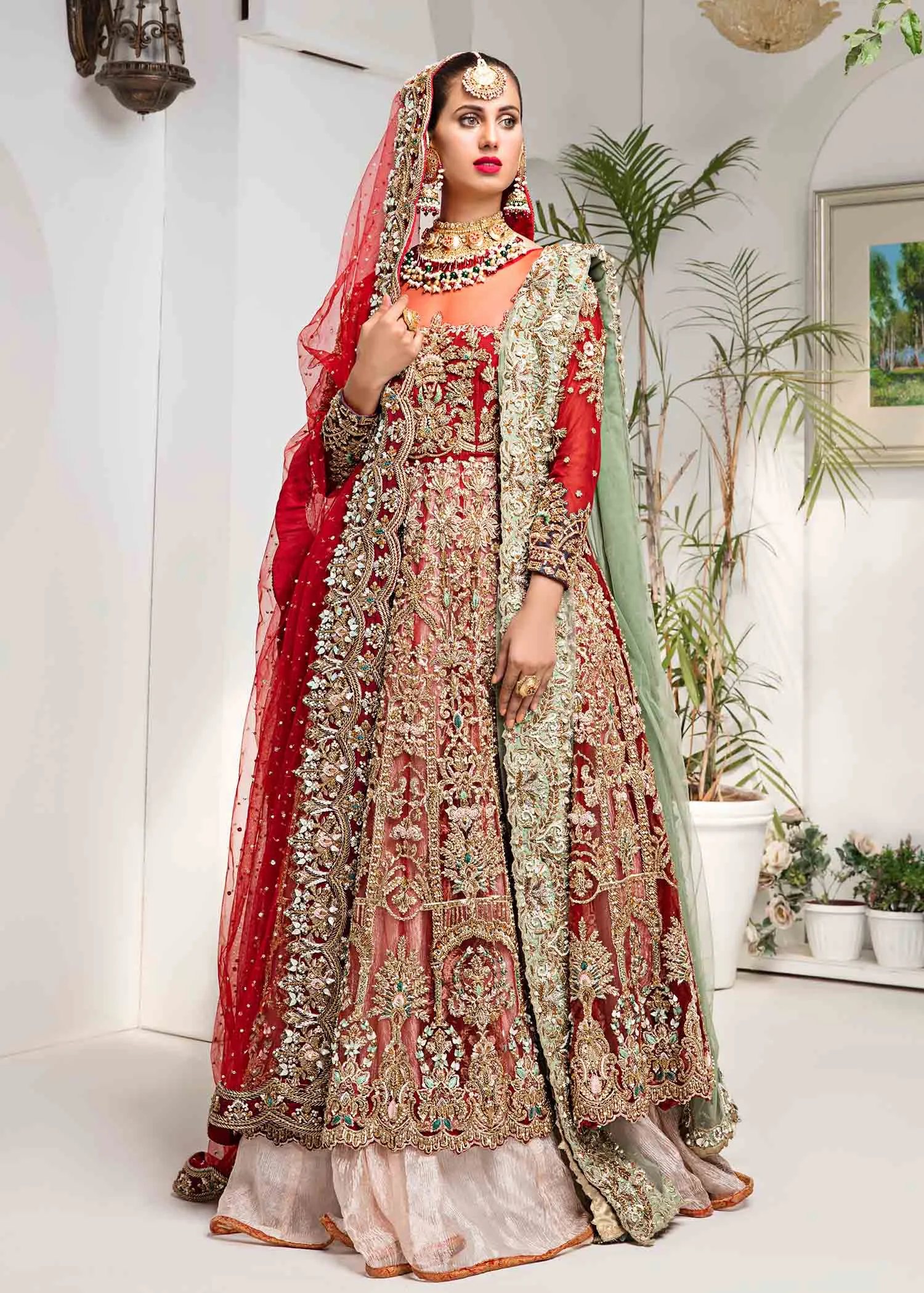 Pakistani Bridal Pishwas Lehenga Dupatta
