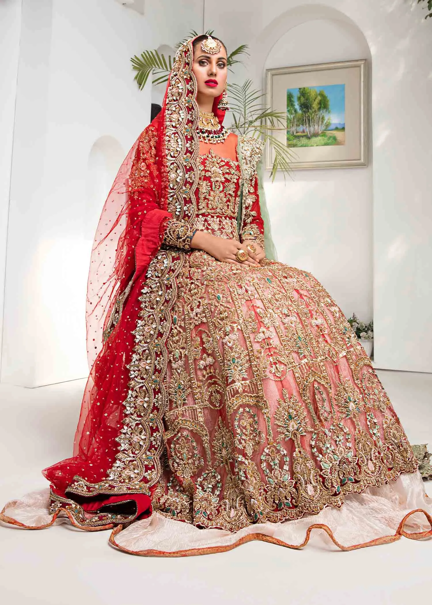 Pakistani Bridal Pishwas Lehenga Dupatta