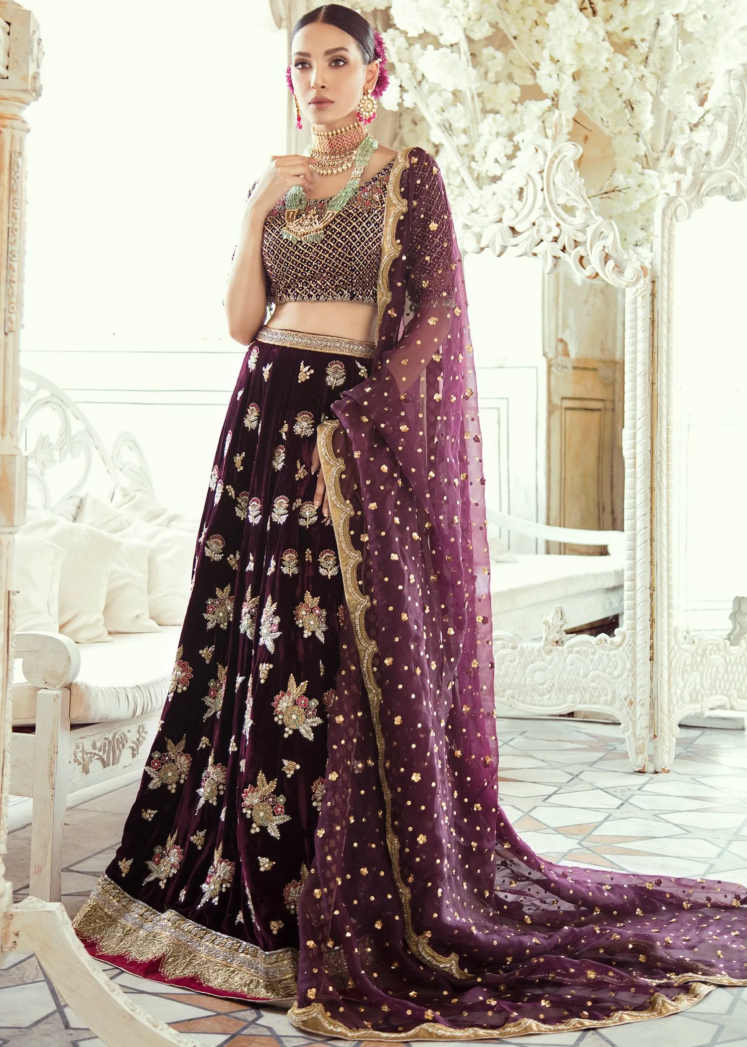 Pakistani Bridal Velvet Lehnga Choli for Wedding #J5103