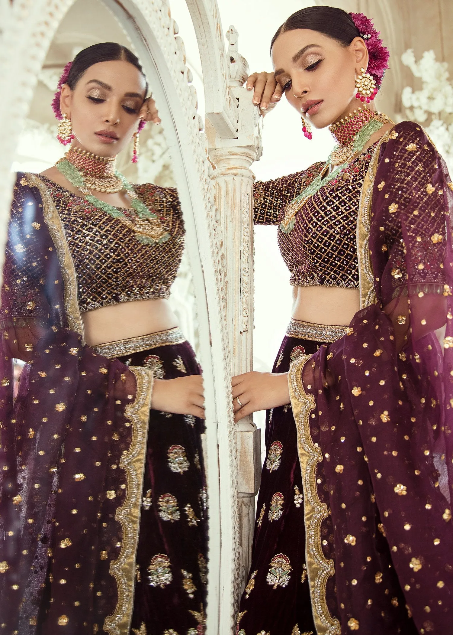 Pakistani Bridal Velvet Lehnga Choli for Wedding #J5103