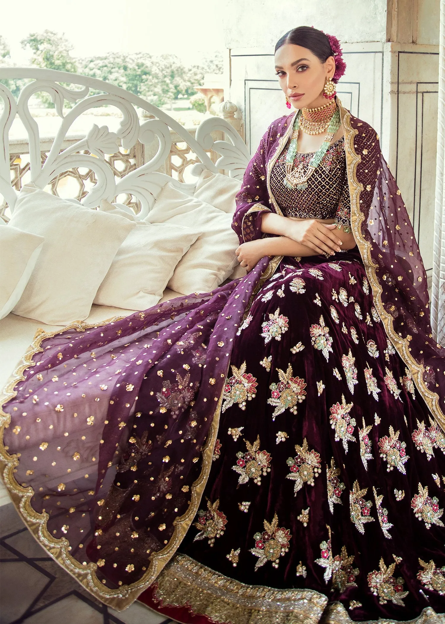 Pakistani Bridal Velvet Lehnga Choli for Wedding #J5103