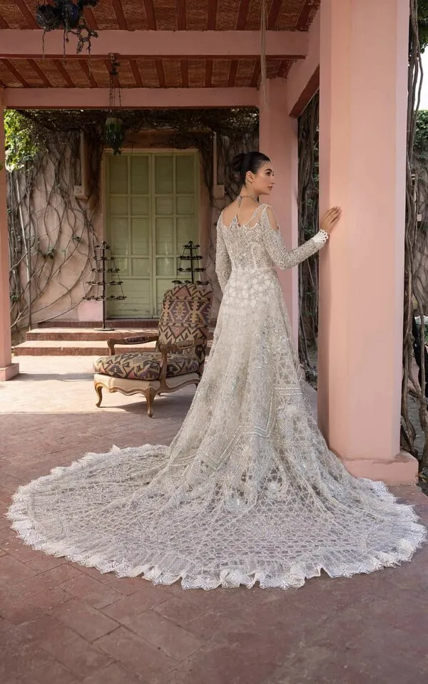 Pakistani Bridal White Dress in Royal Gown