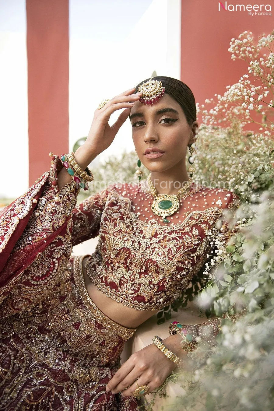Pakistani Maroon Bridal Lehenga Dress with Choli #BN985