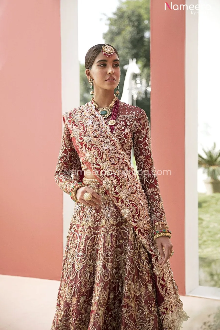 Pakistani Maroon Bridal Lehenga Dress with Choli #BN985