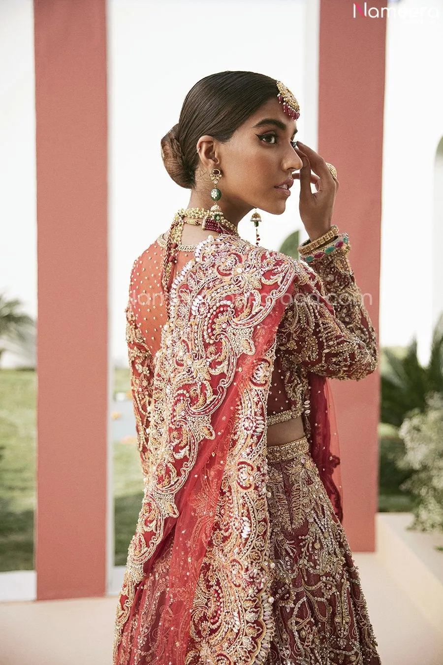 Pakistani Maroon Bridal Lehenga Dress with Choli #BN985