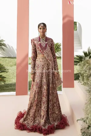 Pakistani Maroon Bridal Lehenga Dress with Choli #BN985